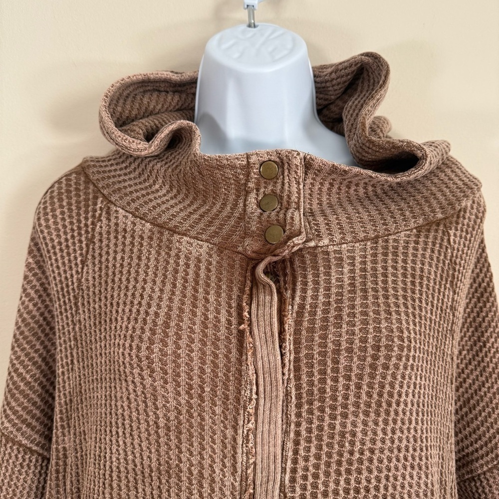 Zenana Women’s Zip Hoodie Sweatshirt Acid Mineral Wash Beige Waffle Texture L - Picture 3 of 10